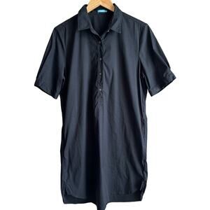 J. McLaughlin Poplin Popover Short Sleeve Shirt Dress Black L